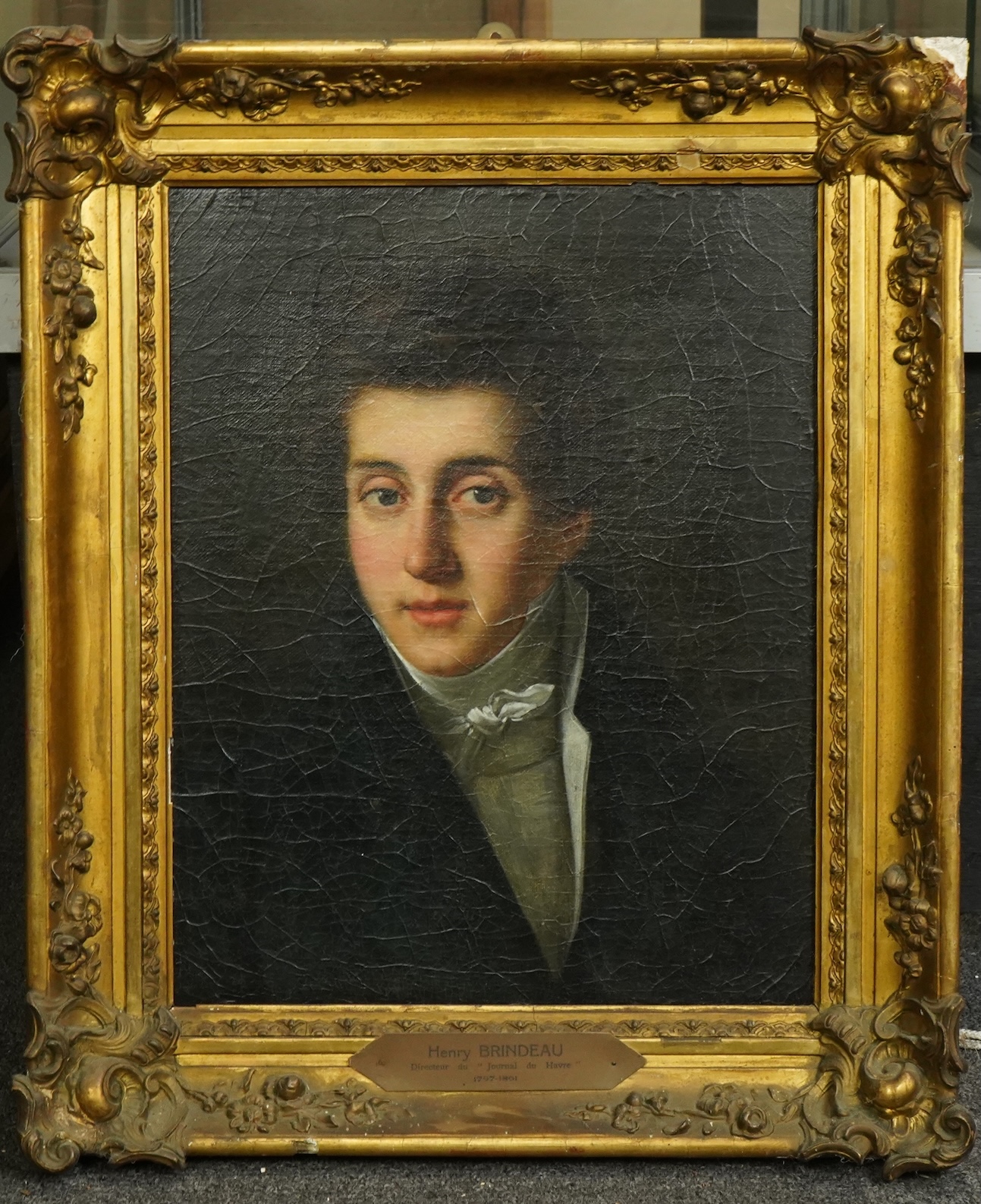 19th century French School , Portrait of Henry Brindeau, Directeur du Journal du Havre (1797-1861), oil on canvas, 40 x 31cm